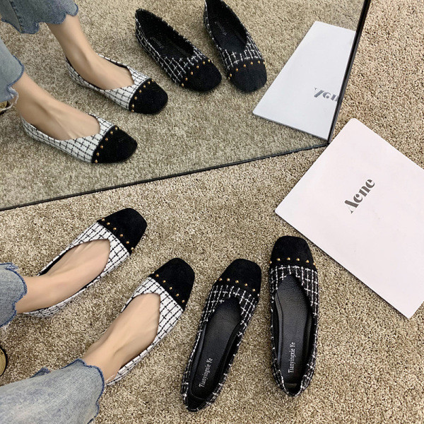 Pantofi casual dama cu talpa plate in alb-negru