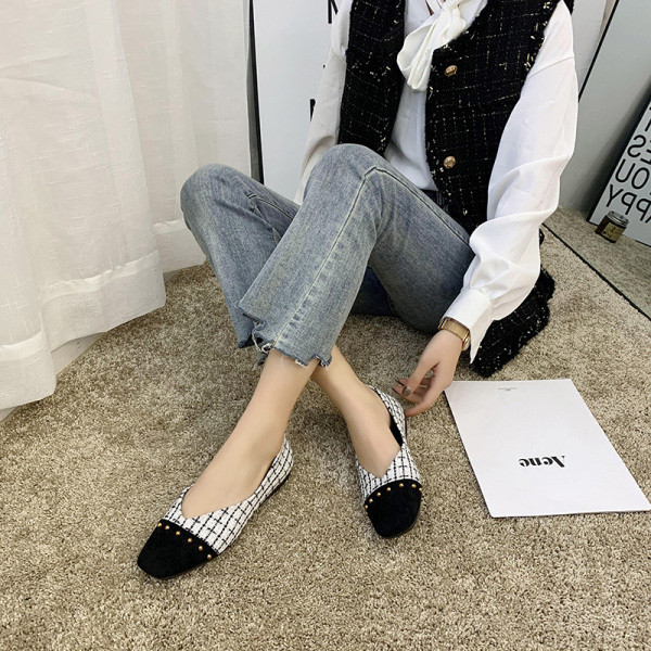 Pantofi casual dama cu talpa plate in alb-negru