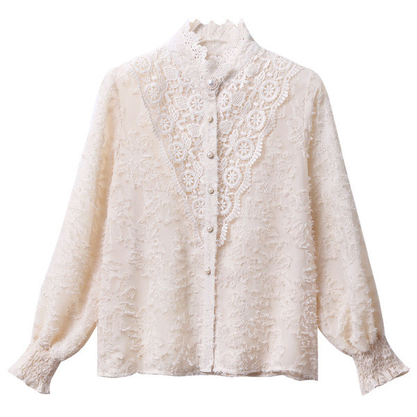 Κομψό γυναικείο πουκάμισο με δαντέλα και μακρύ μανίκι