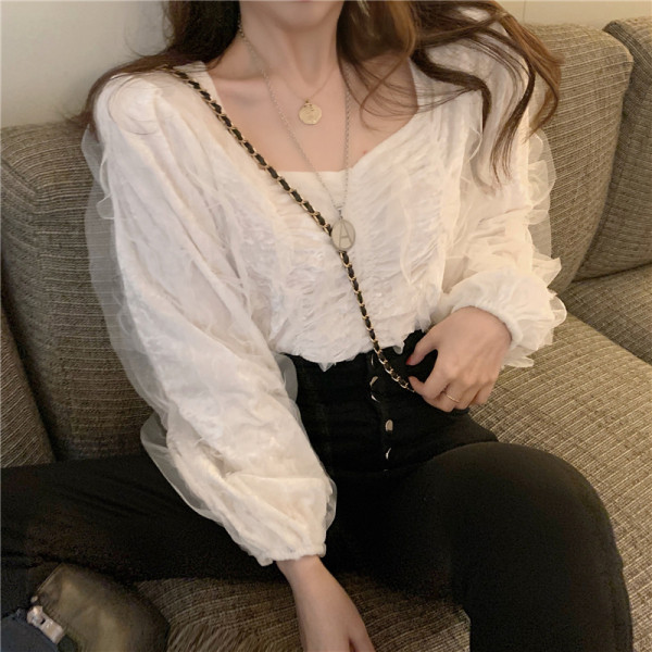 Retro aksominė moteriška palaidinė su tiuliu