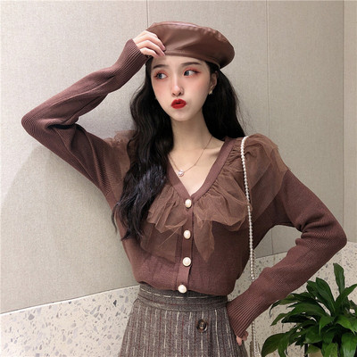 Γυναικείο ρετρό πουκάμισο με λαιμόκοψη και στοιχεία τούλι