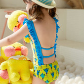 Moderns vesels bērnu peldkostīms meitenēm ar lencēm un atkailinātu muguru