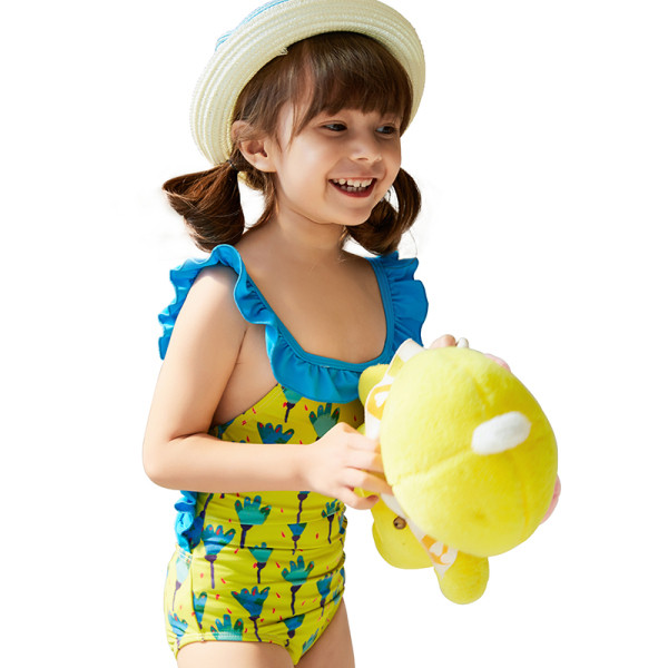 Moderns vesels bērnu peldkostīms meitenēm ar lencēm un atkailinātu muguru