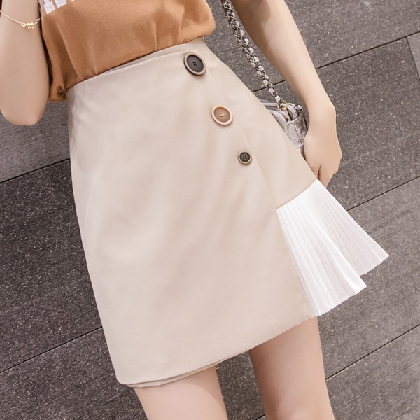 Naiste seelik kõrge vöökoha, nööpide ja plisseeritud osaga
