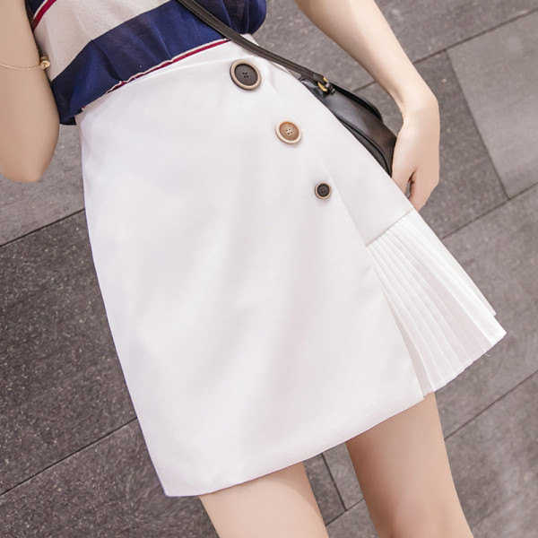 Naiste seelik kõrge vöökoha, nööpide ja plisseeritud osaga