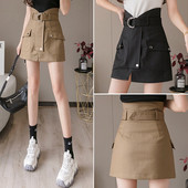 Moodne kõrge vöökoha, taskute ja pandlaga naiste seelik