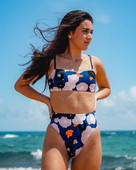 Γυναικείο μοντέρνο μαγιό μπικίνι  με ψηλή μέση και  floral μοτίβο