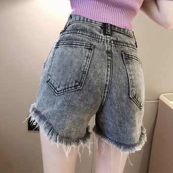 Casual shorts τζιν  με υψηλή μέση και τιράντες