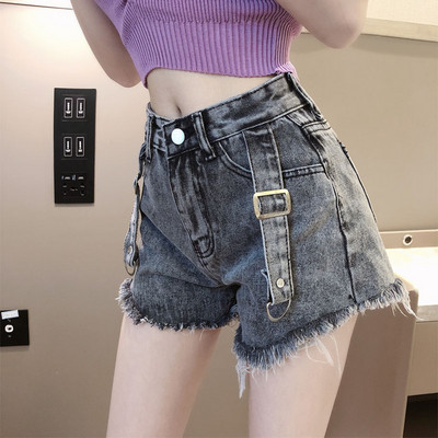 Casual shorts τζιν  με υψηλή μέση και τιράντες