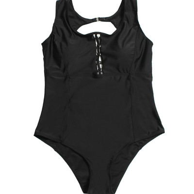 Μεγάλο μέγεθος γυναικείο ολόσωμο μαγιό με τιραντάκια σε μαύρο χρώμα