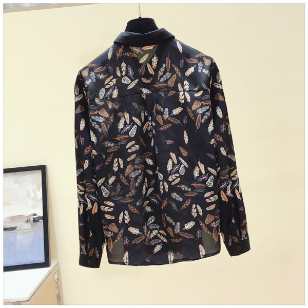 Stilīgs sieviešu krekls ar krāsainu aplikāciju un klasisku apkakli