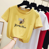 Γυναικεία casual T-shirt με πολύχρωμα κεντήματα και στρογγυλό λαιμόκοψη