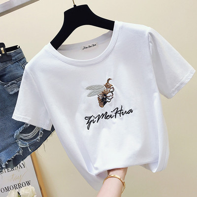 Γυναικεία casual T-shirt με πολύχρωμα κεντήματα και στρογγυλό λαιμόκοψη