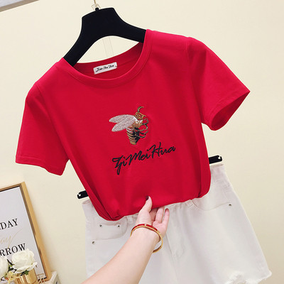 Γυναικεία casual T-shirt με πολύχρωμα κεντήματα και στρογγυλό λαιμόκοψη