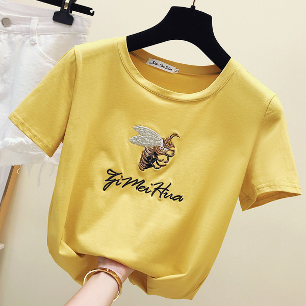 Γυναικεία casual T-shirt με πολύχρωμα κεντήματα και στρογγυλό λαιμόκοψη