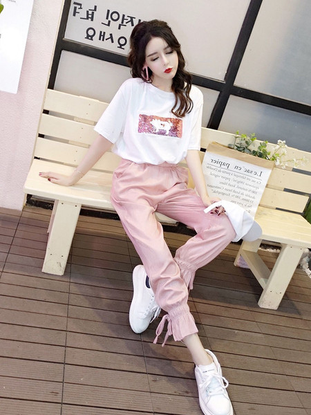 Γυναικείο σετ  μπλούζα με πούλιες και μακριά παντελόνια