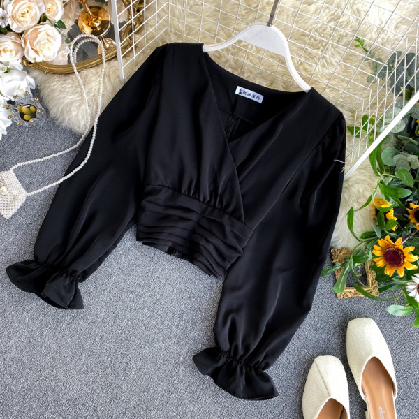 Vabaaja naiste lühike särk spitsikaelusega ja pikkade varrukatega