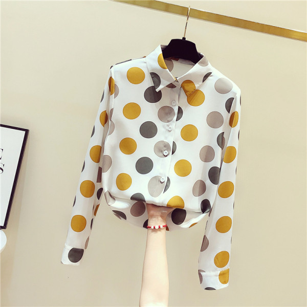 Modernūs moteriški marškiniai su spalvotais taškeliais ir klasikine apykakle