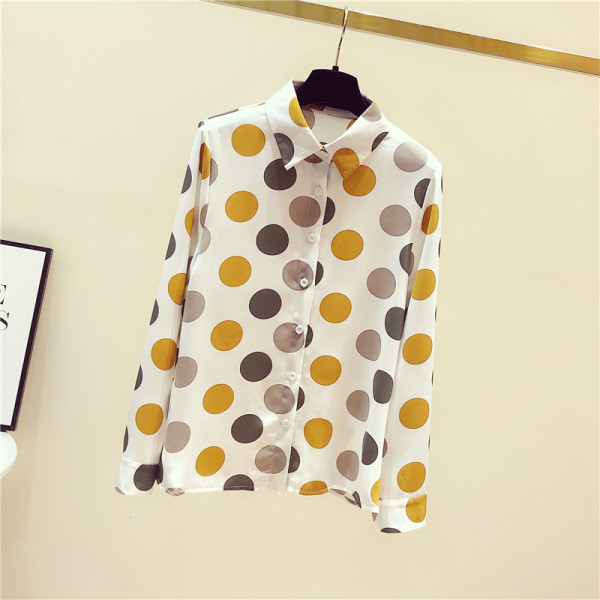 Modernūs moteriški marškiniai su spalvotais taškeliais ir klasikine apykakle