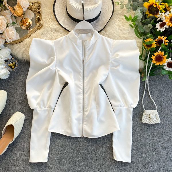 Stiilne naiste särk lukuga ja puhvis varrukatega