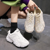 Γυναικεία μοντέρνα καθημερινά παπούτσια αθλητικά με κορδόνια από οικολογικό δέρμα και υφάσματα