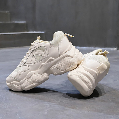 Γυναικεία μοντέρνα καθημερινά παπούτσια αθλητικά με κορδόνια από οικολογικό δέρμα και υφάσματα