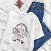 Tricou alb de dama cu decolteu oval si imprimeu