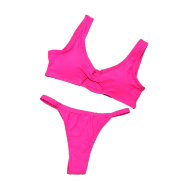 Sieviešu divdaļīgs peldkostīms ar platām lencēm un izgrieztu augšdaļas daļu