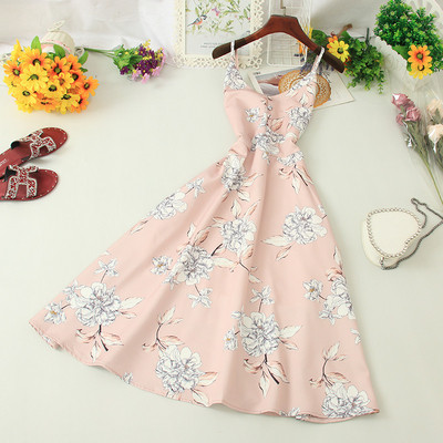 Casual γυναικείο φόρεμα με floral μοτίβο και λεπτή ιμάντες ώμου