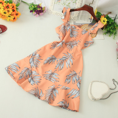 Új modell alkalmi női ruha széles pántokkal, virágmintával