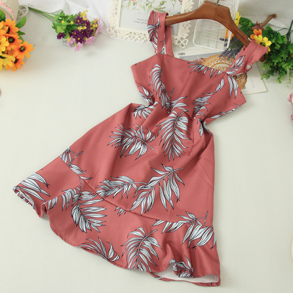 Új modell alkalmi női ruha széles pántokkal, virágmintával