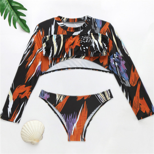 Színes háromrészes fürdőruha szalagos felsővel