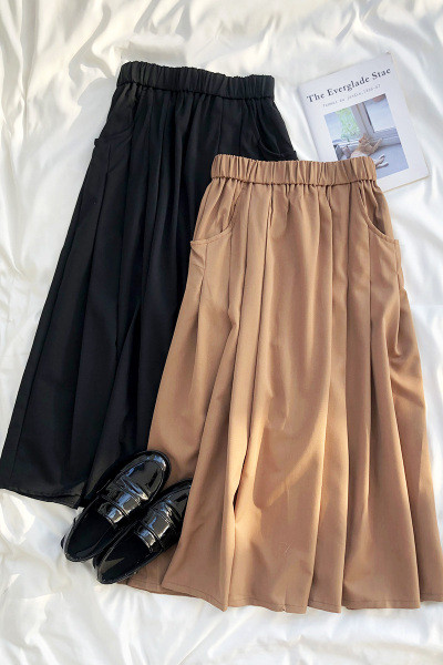 Retro sieviešu svārki ar elastīgu augstu vidukli un kabatām