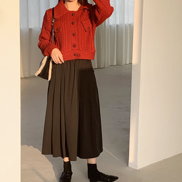 Retro sieviešu svārki ar elastīgu augstu vidukli un kabatām