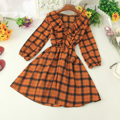 Ikdienas sieviešu rūtainā kleita ar špica kakla izgriezumu un elastīgu jostasvietu