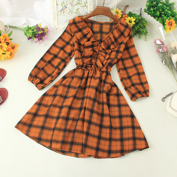 Ikdienas sieviešu rūtainā kleita ar špica kakla izgriezumu un elastīgu jostasvietu