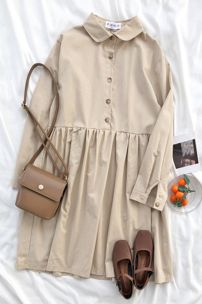 Ρέτρο στυλ γυναικείο φόρεμα με κλασικό γιακά και κουμπιά