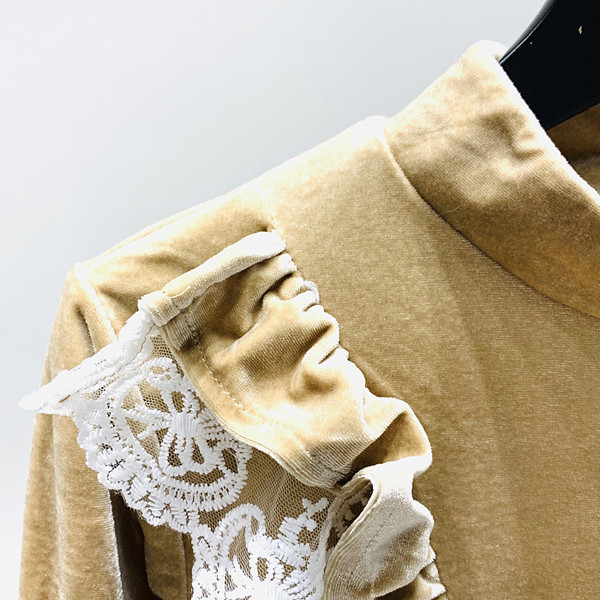 Naujo modelio moteriška aksominė palaidinė ilgomis rankovėmis ir siuvinėjimais