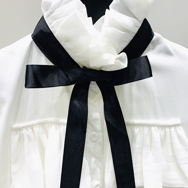 Moderns sieviešu krekls ar polo apkakli, lenti un lotosa piedurknēm-retro stilā