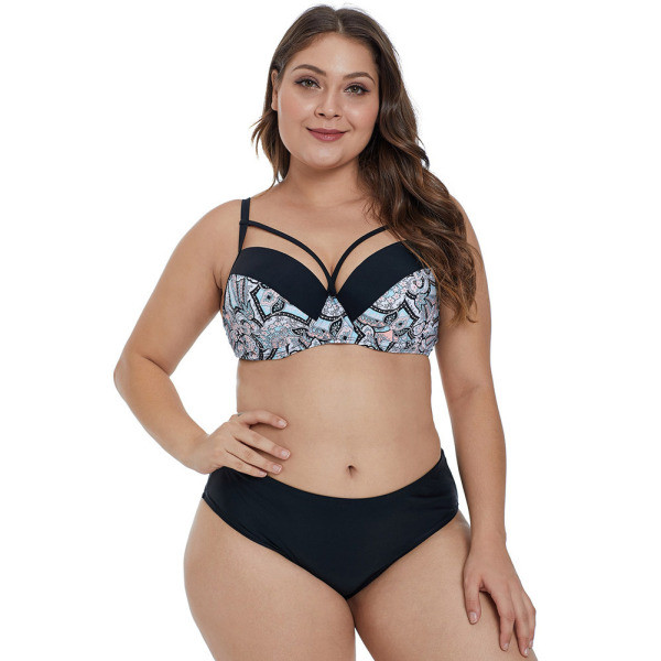 Sieviešu divdaļīgs peldkostīms melnā krāsā - liela izmēra