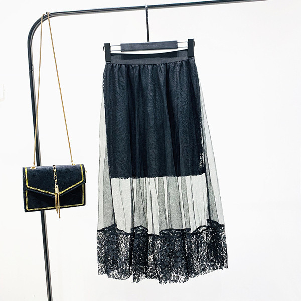 Fusta de dama moderna din dantela - A-line cu talie inalta