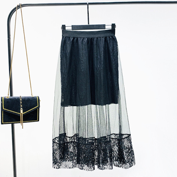 Fusta de dama moderna din dantela - A-line cu talie inalta