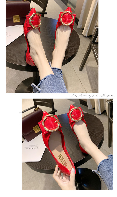 Sieviešu apavi ar plakanām zolēm un metāla elementu - smails modelis