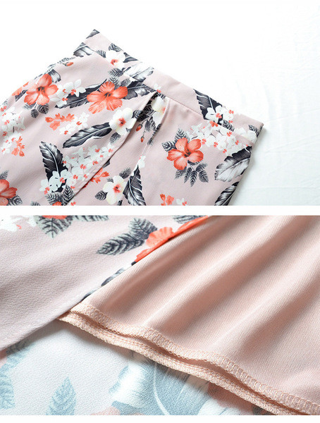 Ikdienas sieviešu komplekts no divām daļām ar ziedu rakstu un atkailinātiem pleciem