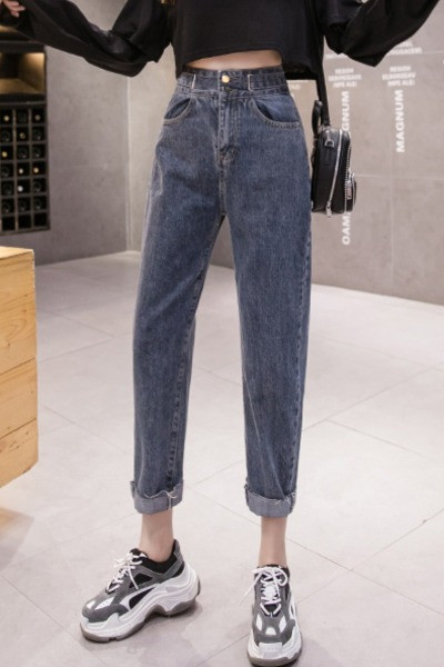 Naujo modelio pavasarinių džinsų tiesus modelis aukštu juosmeniu