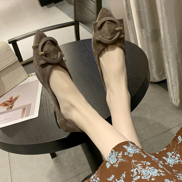 Sieviešu ikdienas apavi no eko zamšādas ar plakanu zoli smailu modeli