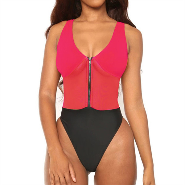 Δίχρωμο γυναικείο ολόσωμο μαγιό με φαρδιές λωρίδες και φερμουάρ