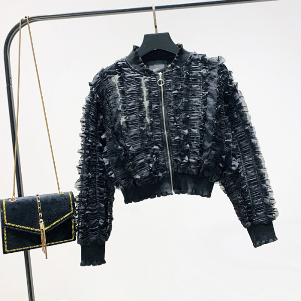 Jauna modeļa sieviešu īsā jaka ar garām piedurknēm un rāvējslēdzēju