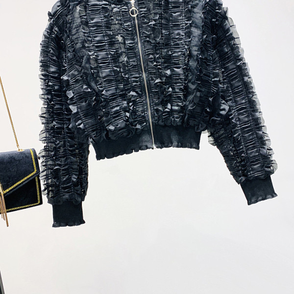 Jauna modeļa sieviešu īsā jaka ar garām piedurknēm un rāvējslēdzēju