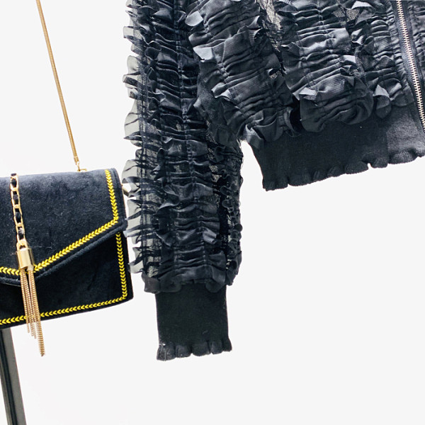 Jauna modeļa sieviešu īsā jaka ar garām piedurknēm un rāvējslēdzēju